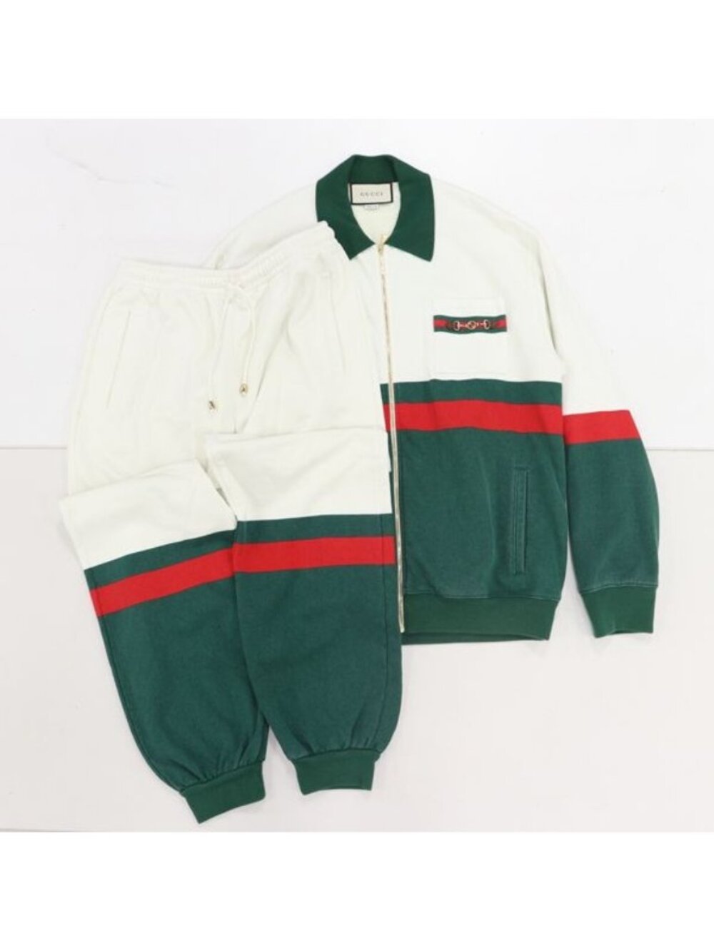Gucci Zip Up Jacket Set Long Sleeve Cotton White Green Color Apa Ako Abc